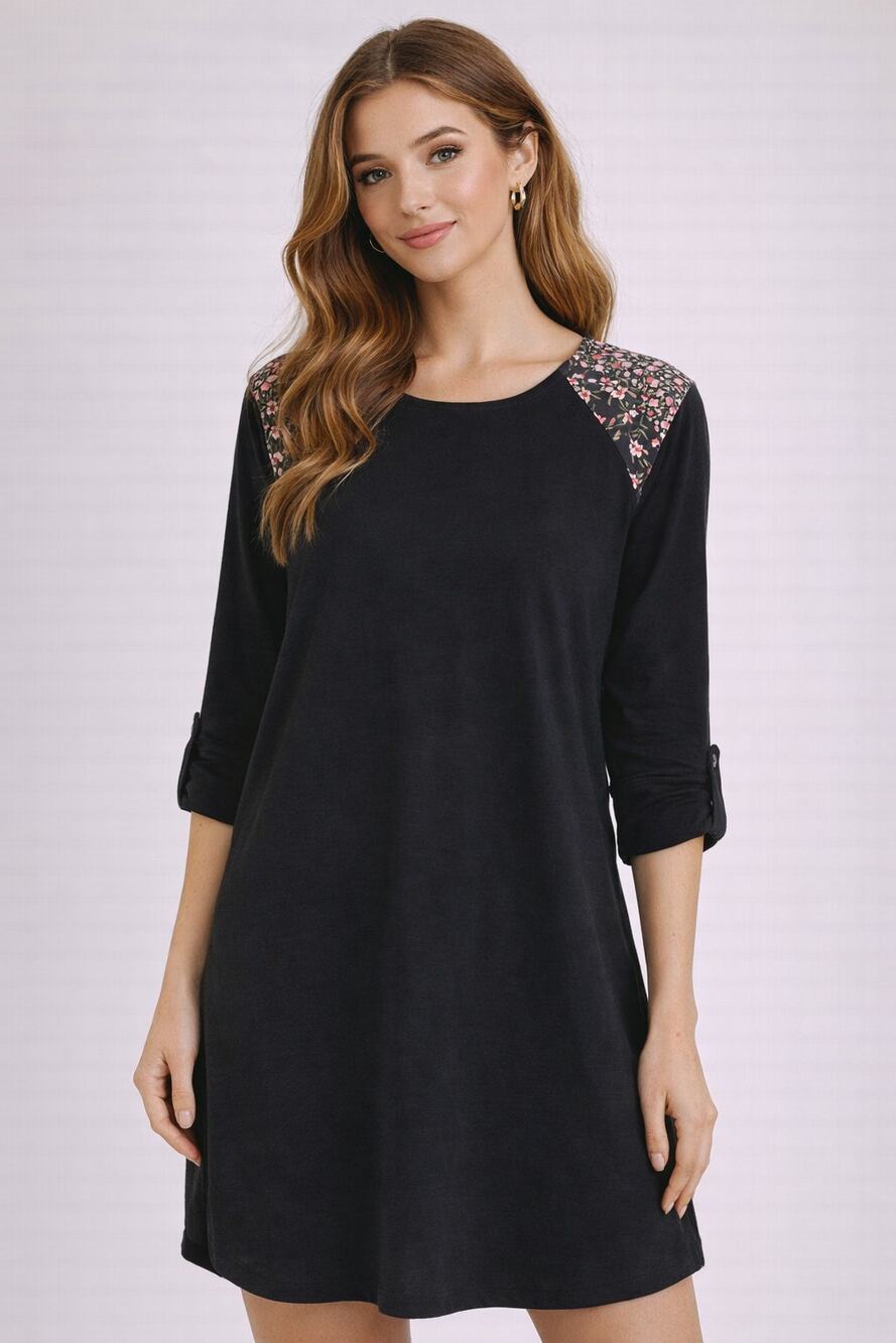 Evys Tree The Kylie Floral Long Sleeve Shift Dress Womens Small Black Pink New
